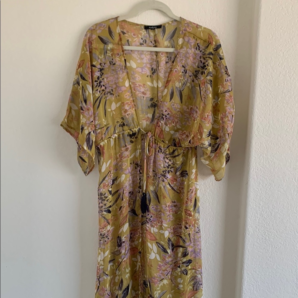 Aakaa Floral Swim Coverup in Yellow and Pink - Picture 3 of 7
